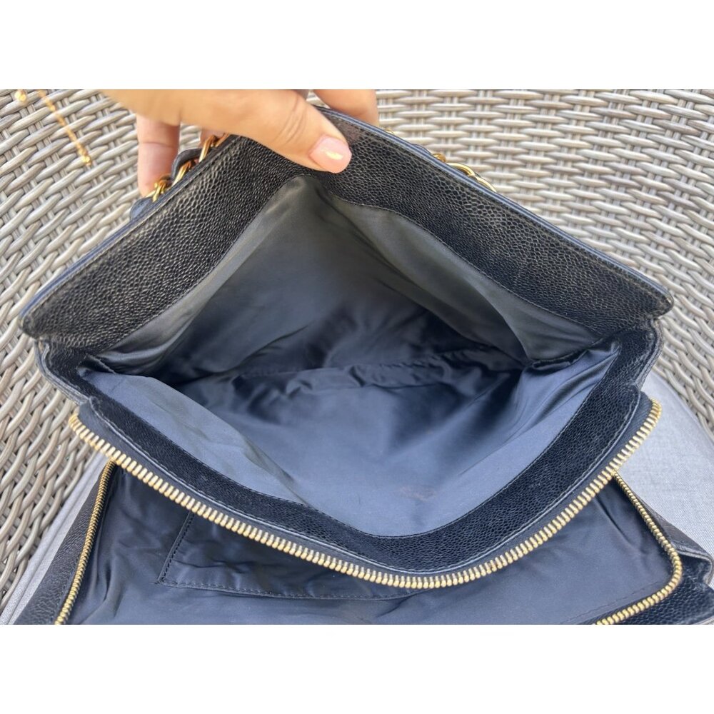 Authentic Chanel black caviar leather embroidered mini tote - Picture 11 of 16